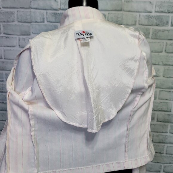 Vintage 90s Y2K Toy Box Jrs 3 White Pink Stitched Pinstriped‎ Tailored Blazer - Picture 7 of 9